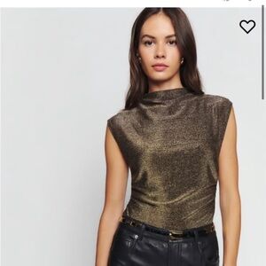 Reformation Metallic Gold Cap Sleeve Blouse size L new no tag
